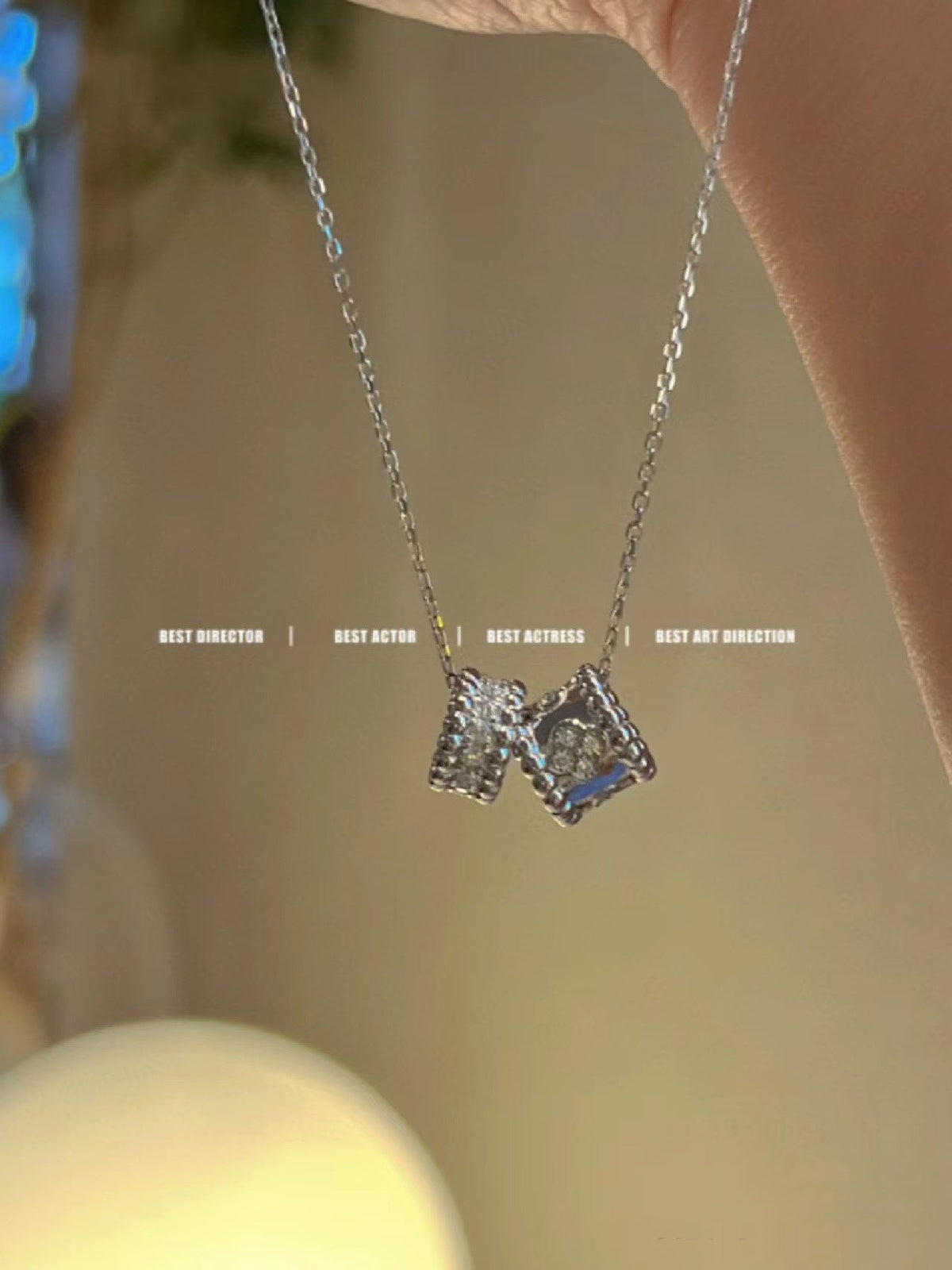 [Cyra]  PERLEE DOUBLE PENDANT SILVER DIAMOND NECKLACE