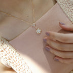 [Cyra]  STAR AND SUN WHITE MOP 2 MOTIF PINK GOLD NECKLACE