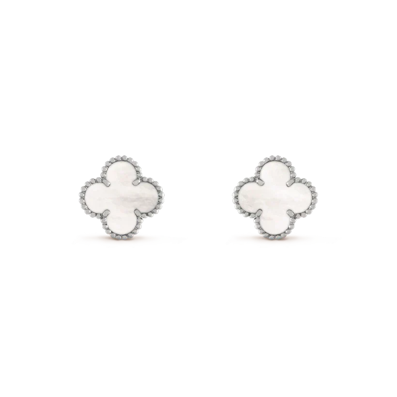 [Cyra]  CLOVER MEDIUM 1 MOTIFS  WHITE MOP EARRINGS SILVER
