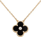 [Cyra]  CLOVER 15MM DIAMOND ONYX NECKLACE