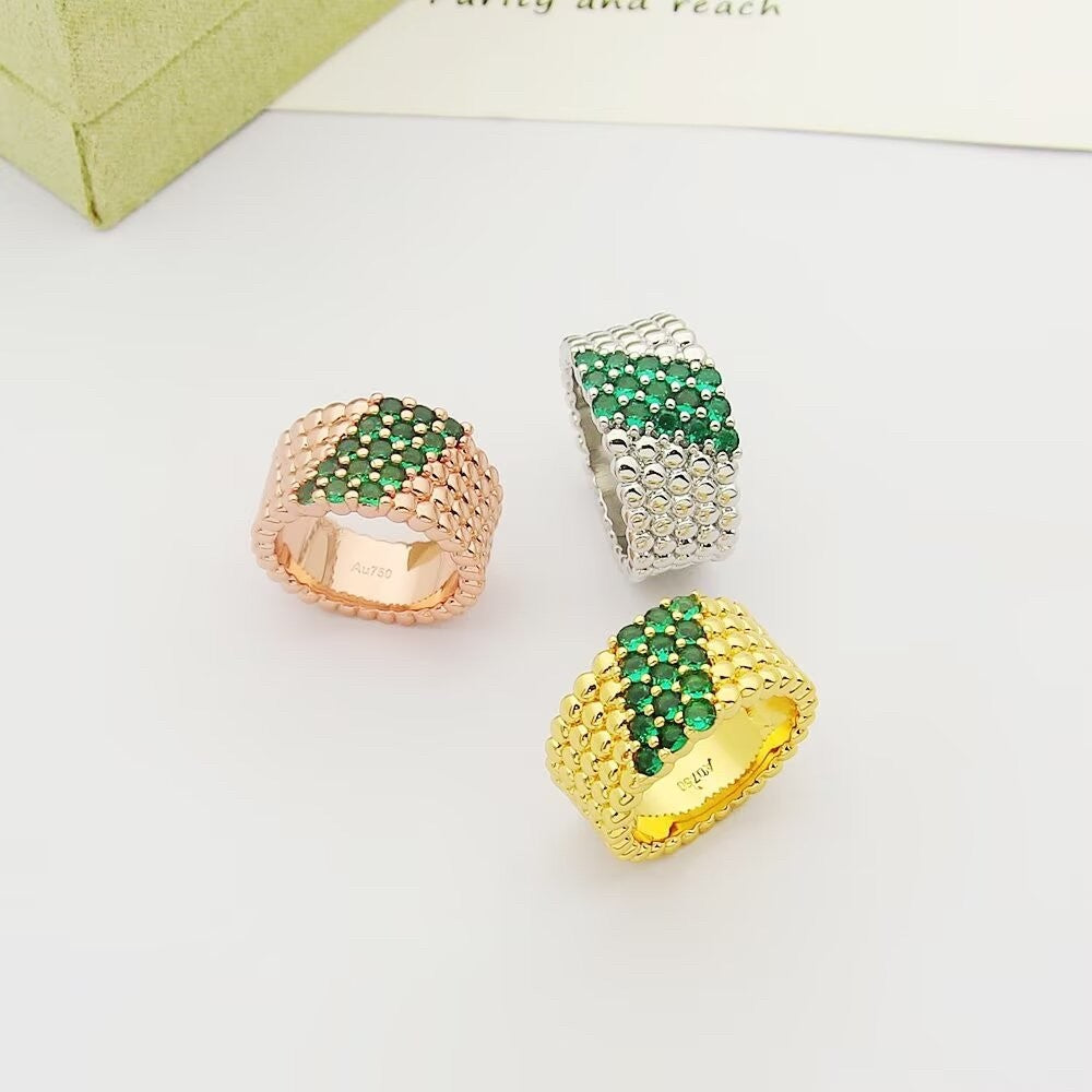 [Cyra]   PERLÉE DIAMANT-RING, 5-REIHIGES, MIT DIAMANTEN BESETZTES DESIGN