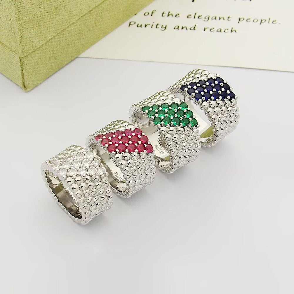 [Cyra]   PERLÉE DIAMANT-RING, 5-REIHIGES, MIT DIAMANTEN BESETZTES DESIGN