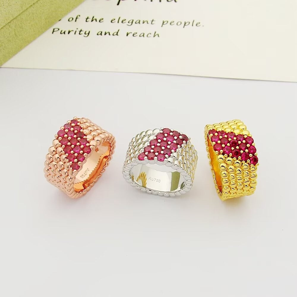 [Cyra]   PERLÉE DIAMANT-RING, 5-REIHIGES, MIT DIAMANTEN BESETZTES DESIGN