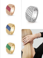 [Cyra]   PERLÉE DIAMANT-RING, 5-REIHIGES, MIT DIAMANTEN BESETZTES DESIGN