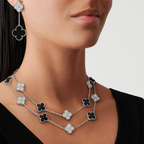 [Cyra] CLOVER 20 MOTIFS DIAMOND ONYX NECKLACE