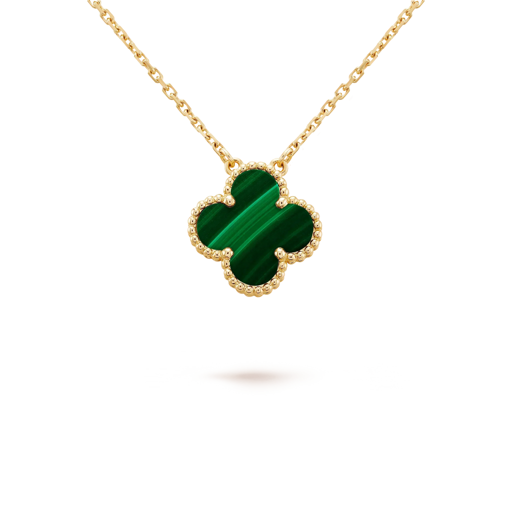 [Cyra]  CLOVER 15MM MALACHITE SINGLE FLOWER  NECKLACE