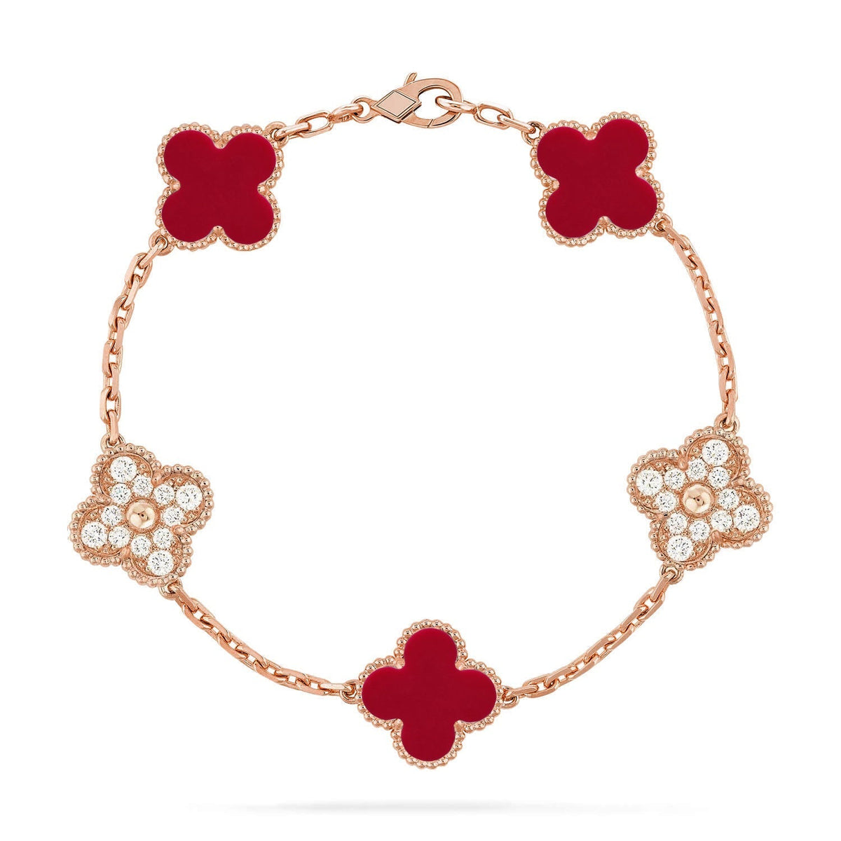 [Cyra] New  CLOVER 5 MOTIF RED CORNELIAN BRACELET COLLECTION