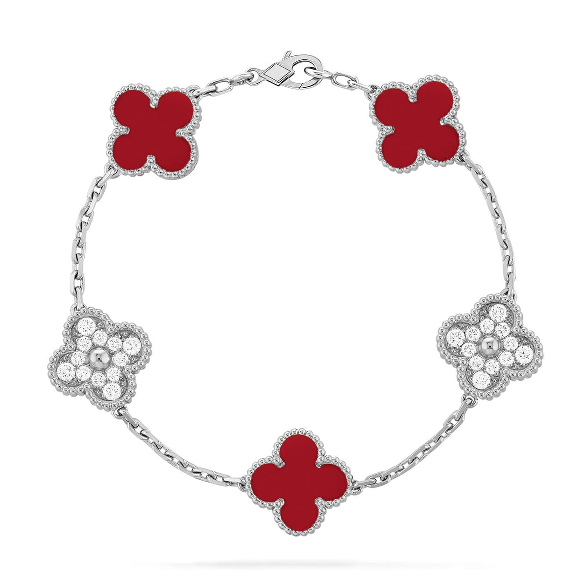 [Cyra] New  CLOVER 5 MOTIF RED CORNELIAN BRACELET COLLECTION