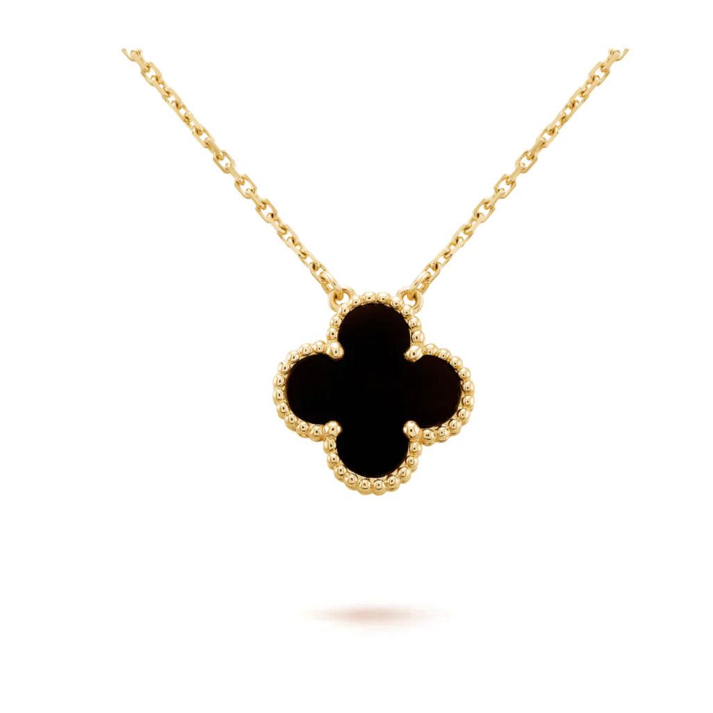 [Cyra]  CLOVER 15MM BLACK ONYX SINGLE FLOWER NECKLACE