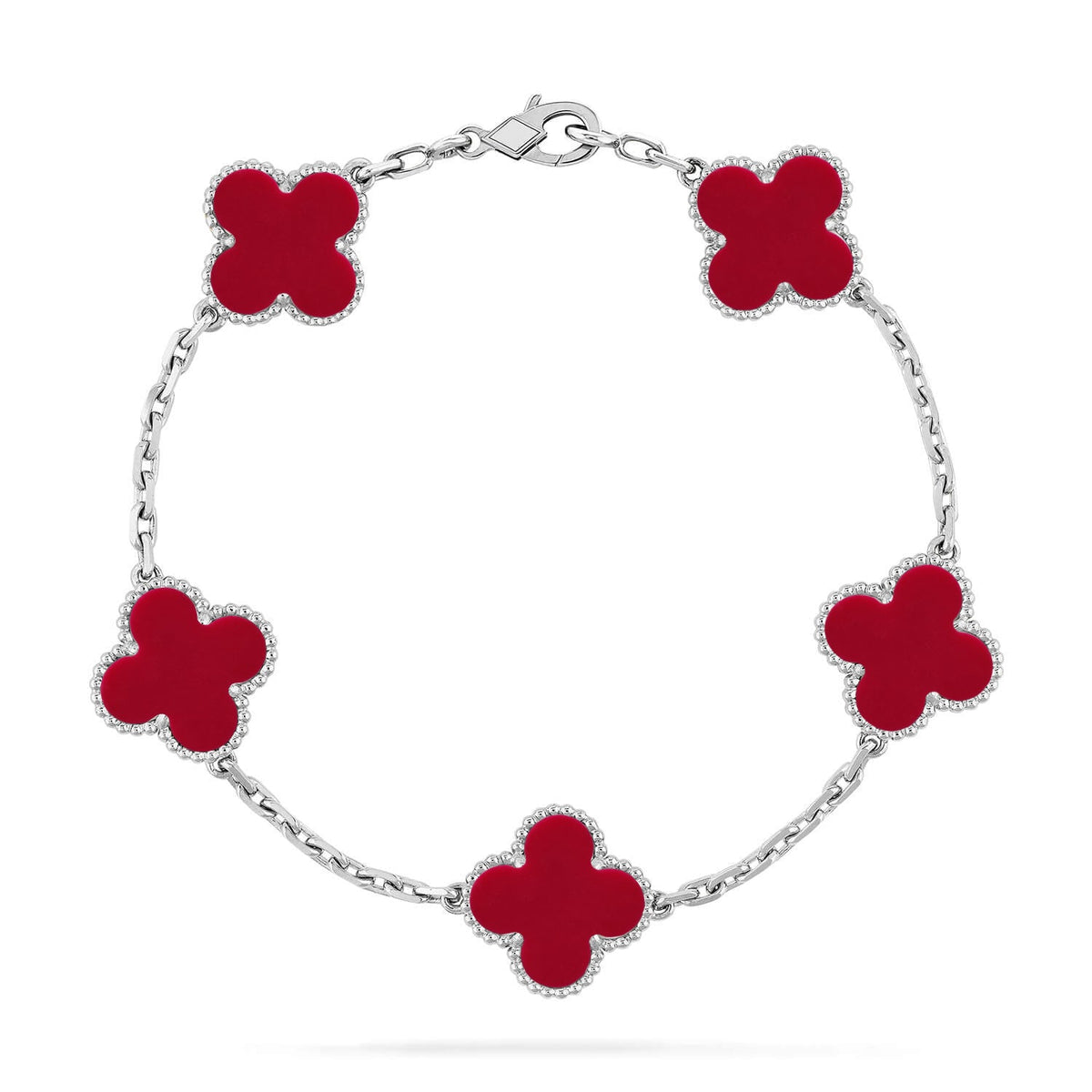 [Cyra] New  CLOVER 5 MOTIF RED CORNELIAN BRACELET COLLECTION