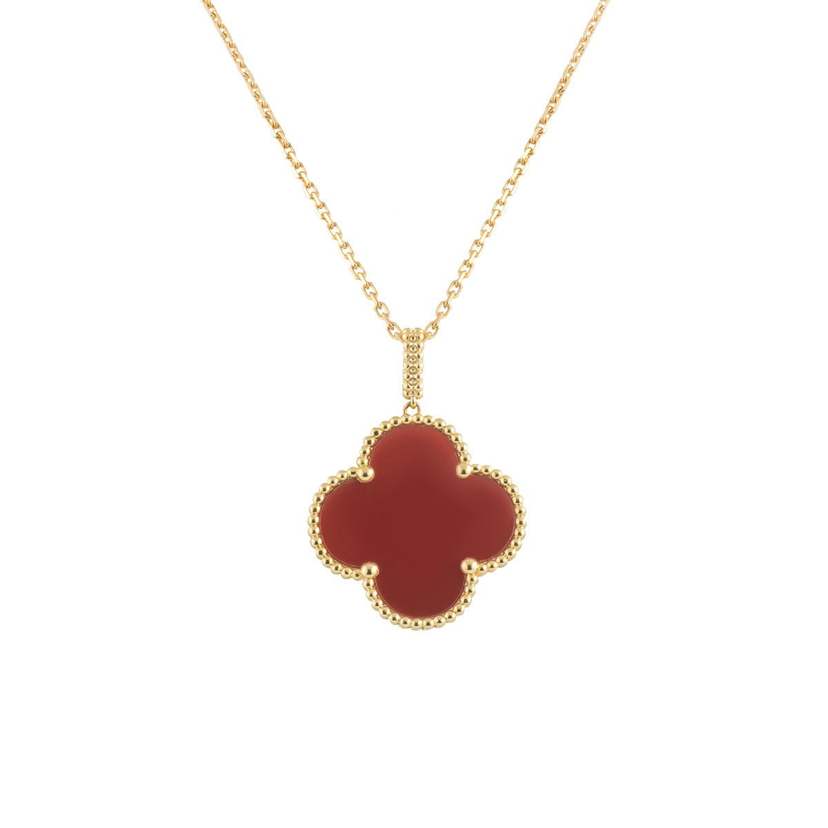 [Cyra]  CLOVER 25MM NECKLACE GOLD CARNELIAN