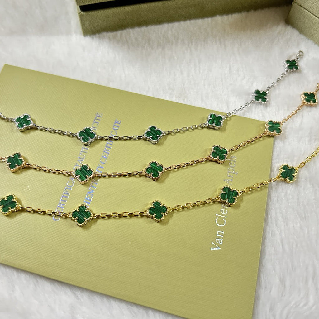 [Cyra] CLOVER 6 MOTIF MALACHITE BRACELET