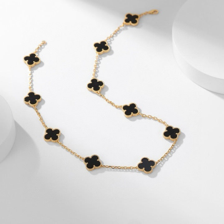 [Cyra]  CLOVER 10 MOTIFS ONYX NECKLACE