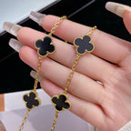 [Cyra]  CLOVER 10 MOTIFS ONYX NECKLACE