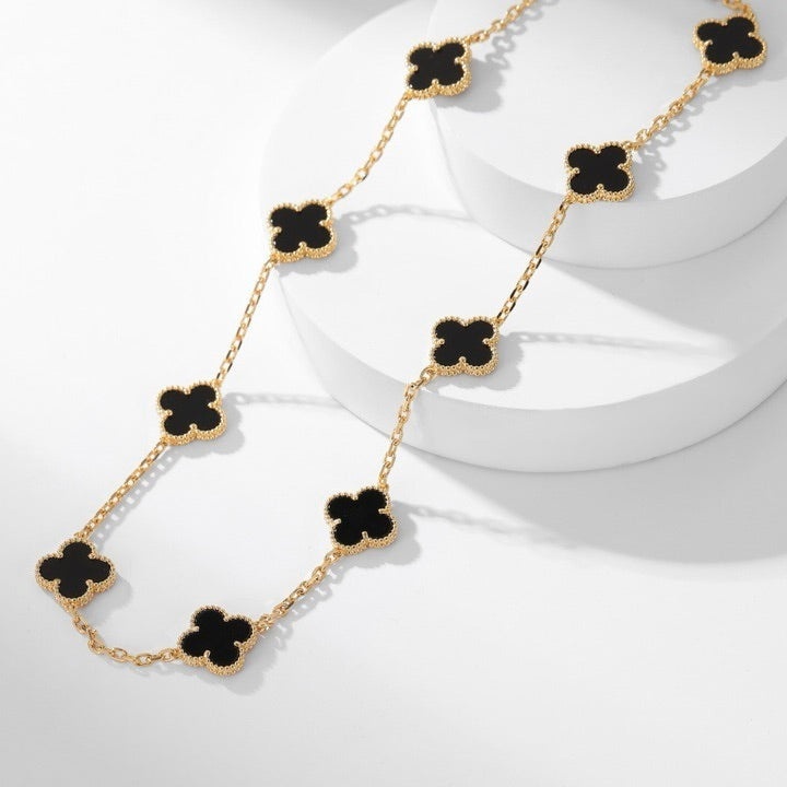 [Cyra]  CLOVER 10 MOTIFS ONYX NECKLACE