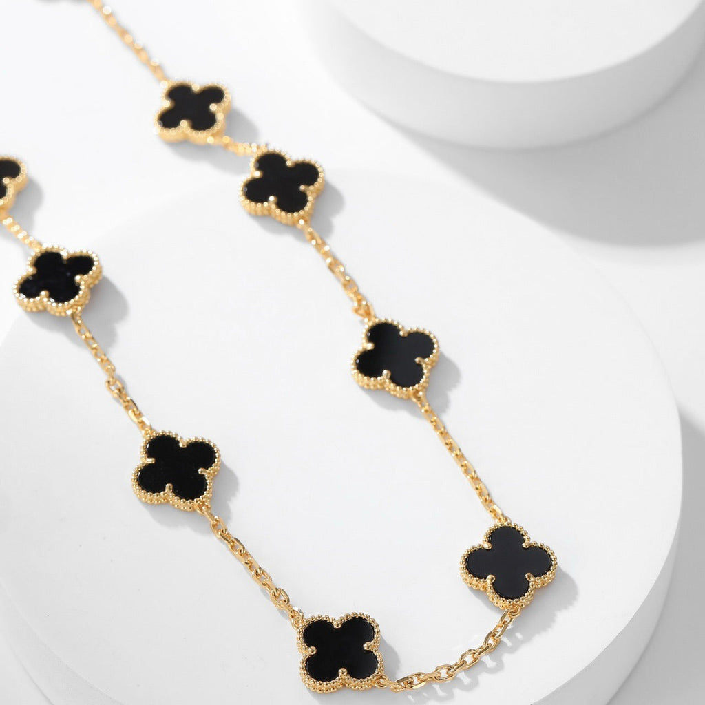 [Cyra]  CLOVER 10 MOTIFS ONYX NECKLACE