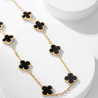 [Cyra]  CLOVER 10 MOTIFS ONYX NECKLACE
