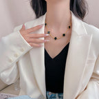 [Cyra]  CLOVER 10 MOTIFS ONYX NECKLACE