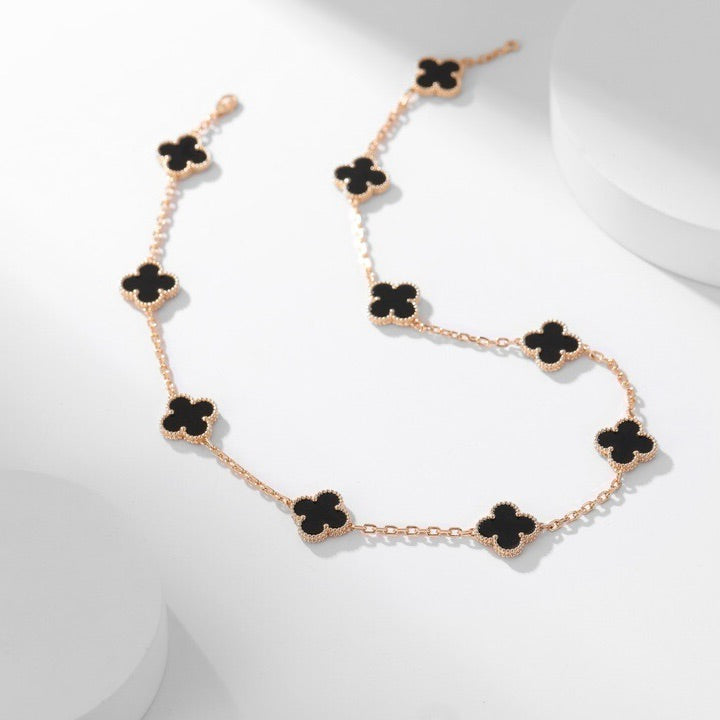 [Cyra]  CLOVER 10 MOTIFS ONYX NECKLACE