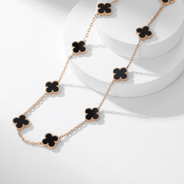 [Cyra]  CLOVER 10 MOTIFS ONYX NECKLACE