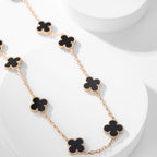 [Cyra]  CLOVER 10 MOTIFS ONYX NECKLACE