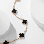 [Cyra]  CLOVER 10 MOTIFS ONYX NECKLACE