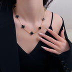 [Cyra]  CLOVER 10 MOTIFS ONYX NECKLACE
