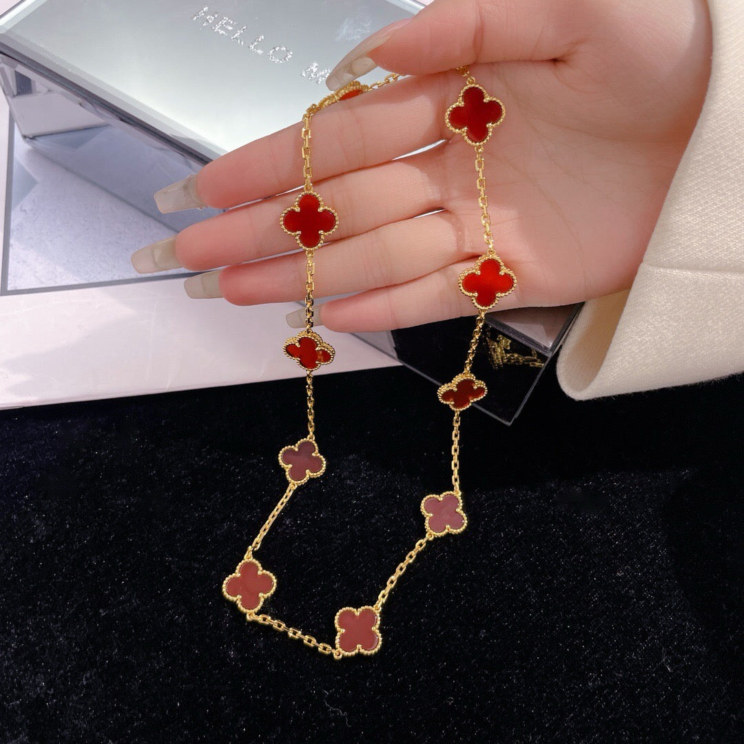 [Cyra]  CLOVER 10 MOTIFS CARNELIAN NECKLACE