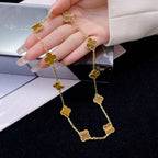 [Cyra]  CLOVER 10 MOTIFS TIGER EYE NECKLACE