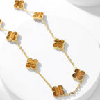 [Cyra]  CLOVER 10 MOTIFS TIGER EYE NECKLACE