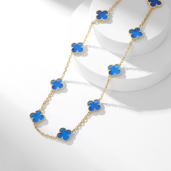 [Cyra]  CLOVER 10 MOTIFS BLUE AGATE NECKLACE
