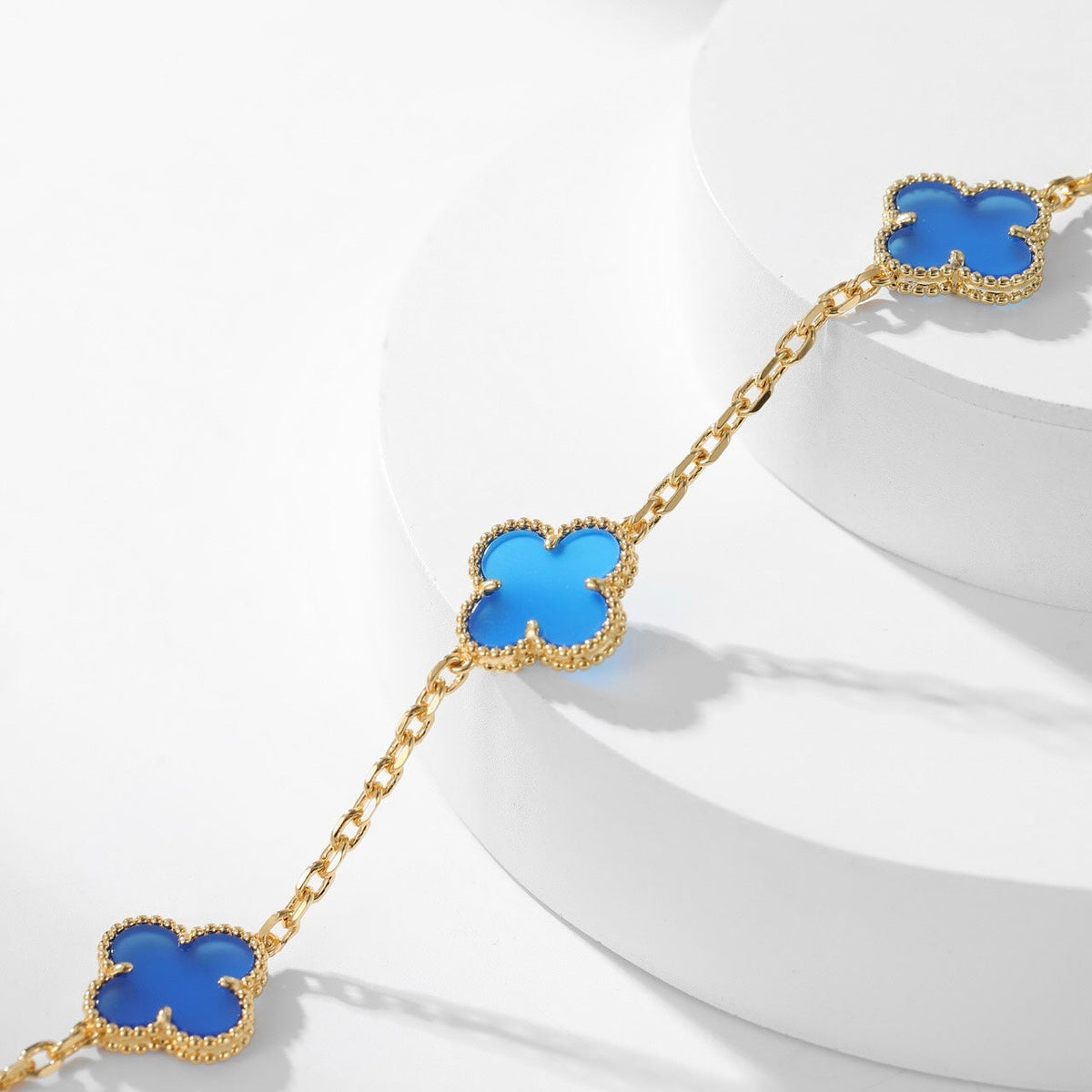[Cyra]  CLOVER 10 MOTIFS BLUE AGATE NECKLACE