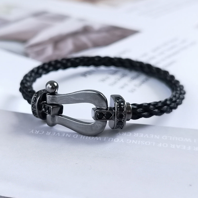 [Cyra]  FORCE LARGE SERIES HORSESHOE BLACK SAMURAI BRACELET