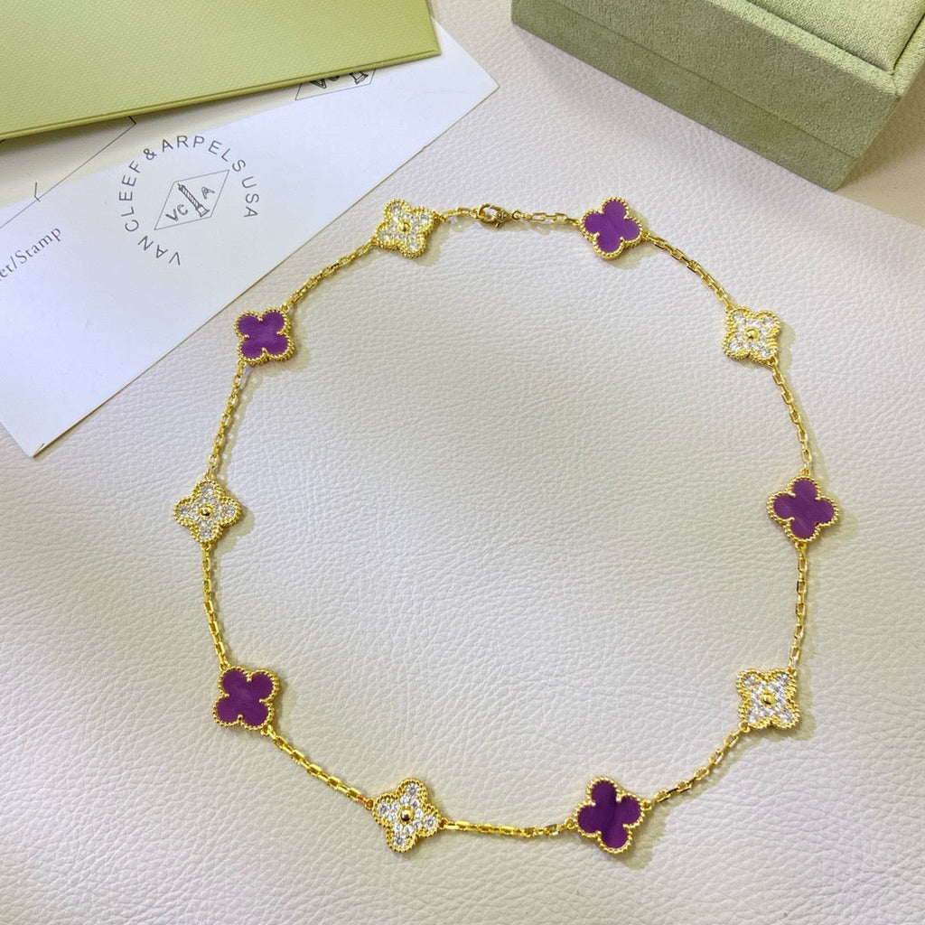 [Cyra]  CLOVER 10 MOTIFS  PURPLE VIOLET DIAMOND NECKLACE