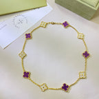 [Cyra]  CLOVER 10 MOTIFS  PURPLE VIOLET DIAMOND NECKLACE