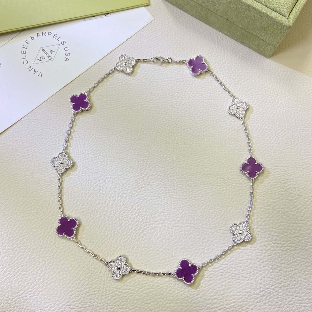 [Cyra]  CLOVER 10 MOTIFS  PURPLE VIOLET DIAMOND NECKLACE