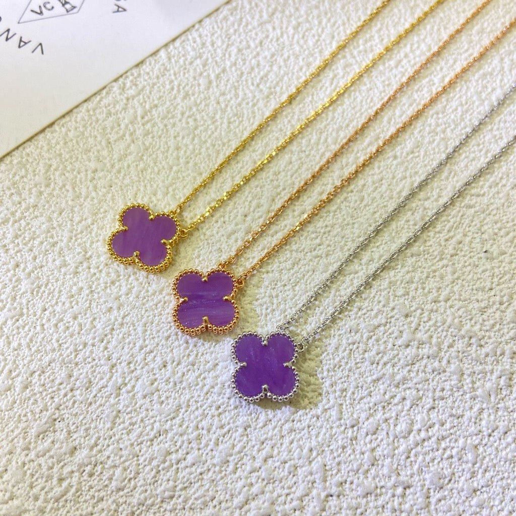 [Cyra]  CLOVER 15MM  PURPLE VIOLET NECKLACE