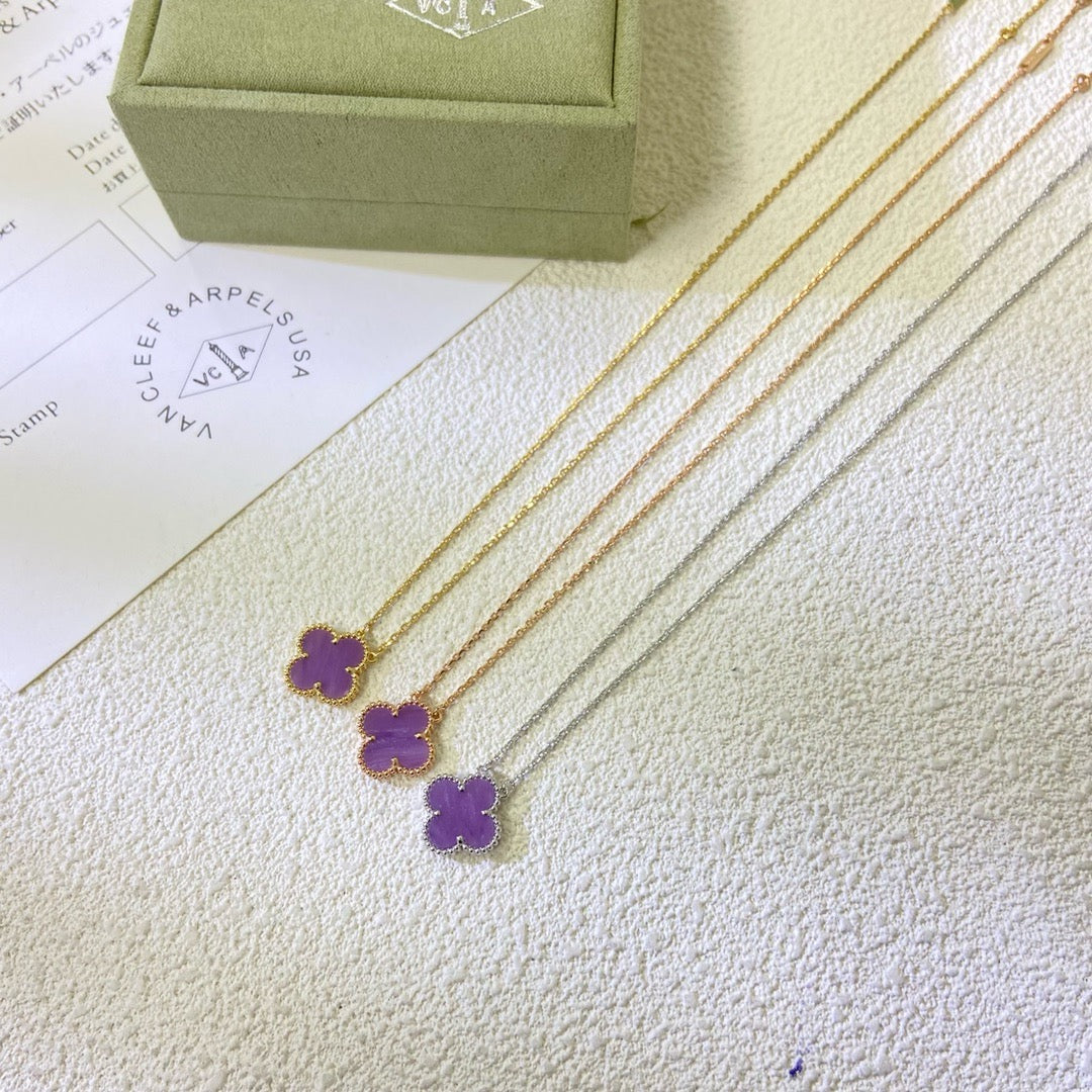 [Cyra]  CLOVER 15MM  PURPLE VIOLET NECKLACE