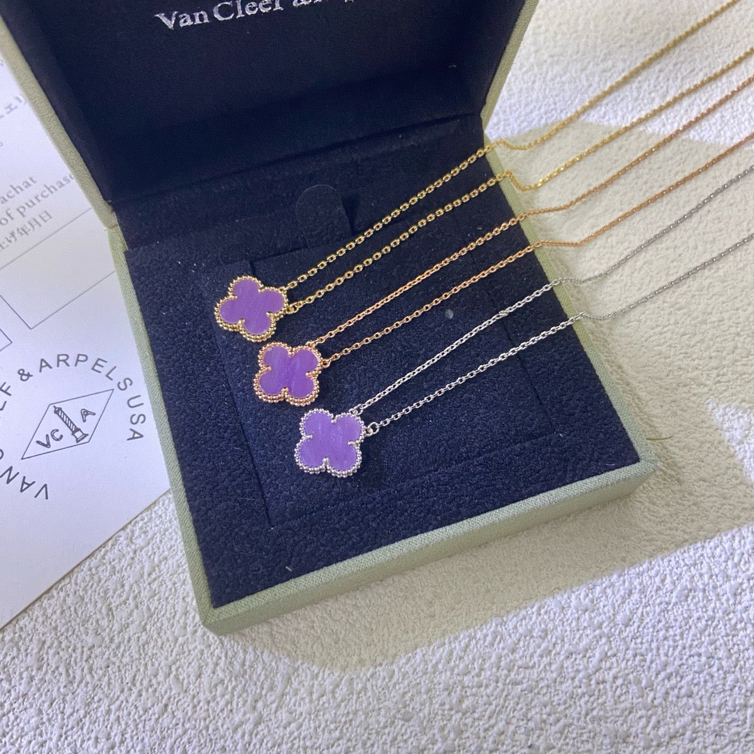 [Cyra]  CLOVER 15MM  PURPLE VIOLET NECKLACE