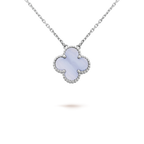 [Cyra] CLOVER 15MM BLUE CHALCEDONY NECKLACE SILVER