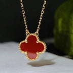 [Cyra]  CLOVER 15MM CARNELIAN SINGLE FLOWER NECKLACE
