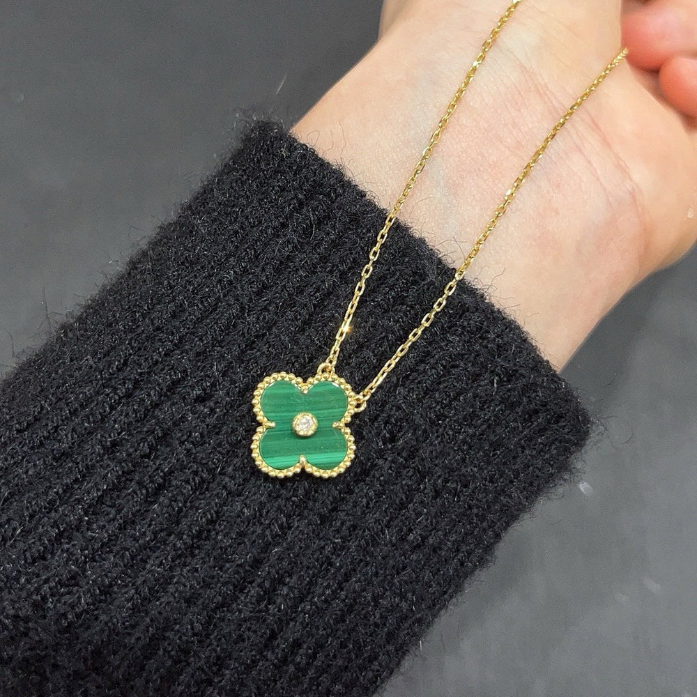 [Cyra] クローバー 15MM ダイヤモンド ターコイズ ネックレス