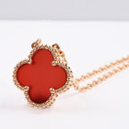 [Cyra]  CLOVER 15MM CARNELIAN SINGLE FLOWER NECKLACE