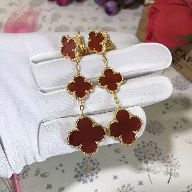 [Cyra]  CLOVER 3 MOTIF CARNELIAN DROP EARRINGS