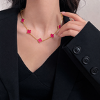 [Cyra] NEUE CLOVER 10 MOTIVE HALSKETTE MIT ROSA EMAILLE