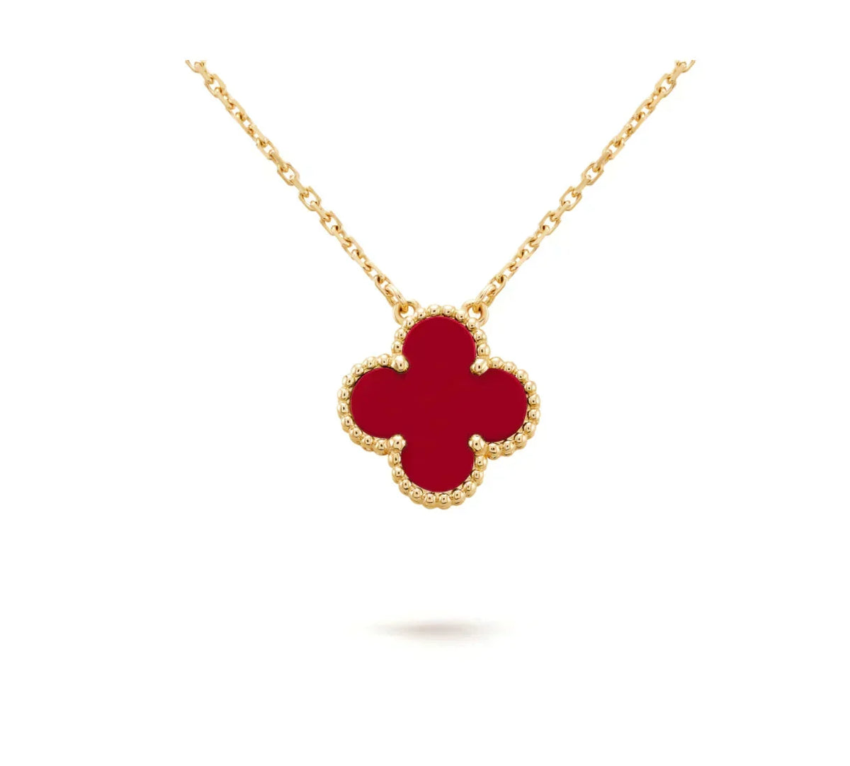 [Cyra]  CLOVER 15MM CARNELIAN SINGLE FLOWER NECKLACE