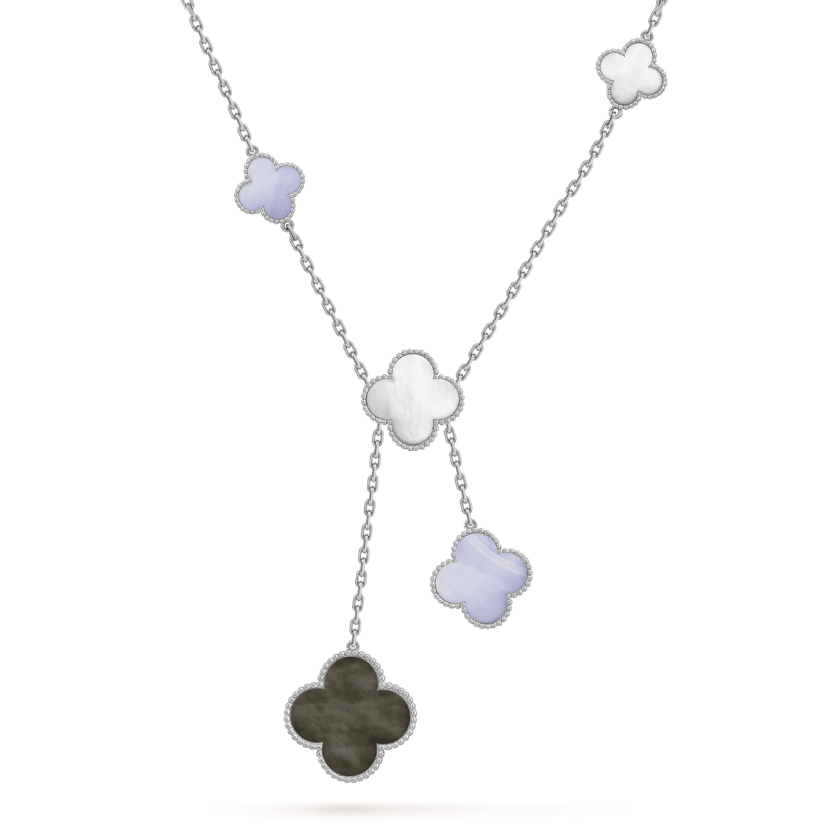 [Cyra]  CLOVER MOP CHALCEDONY NECKLACE SILVER 6 MOTIF