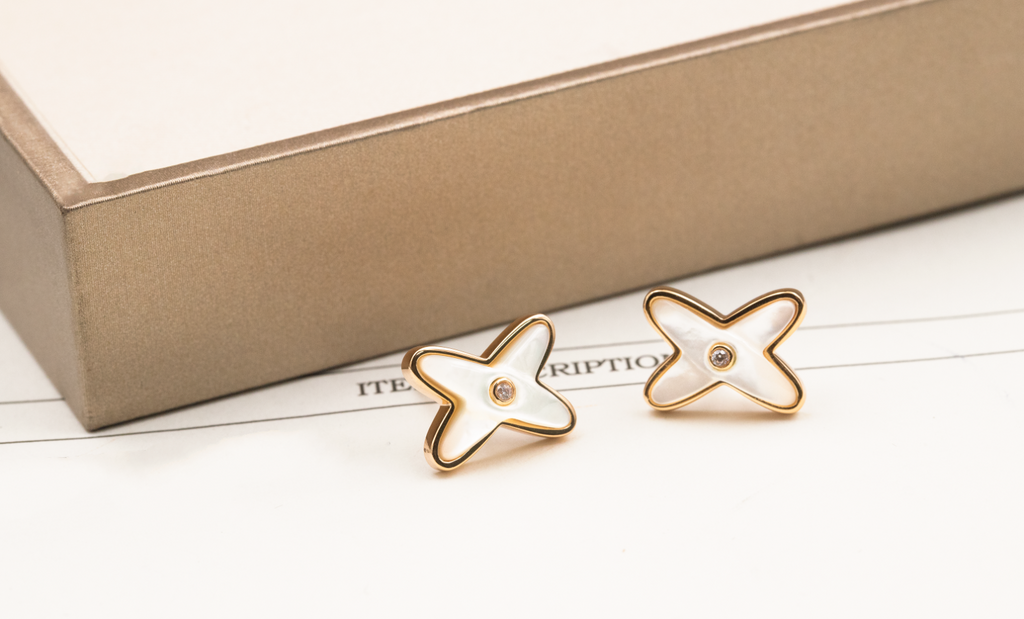 [Cyra]  JEUX DE WHITE MOP PINKGOLD DIAMANT-OHRRINGE