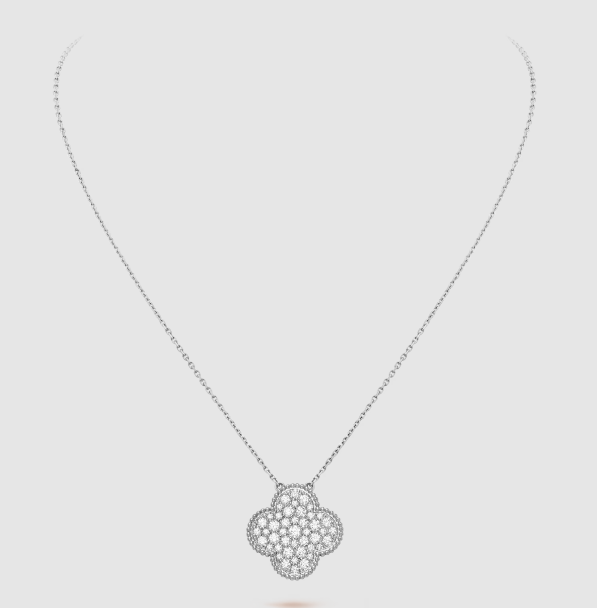 [Cyra]  CLOVER 25MM LARGE PENDANT DIAMOND PAVED SILVER NECKLACE
