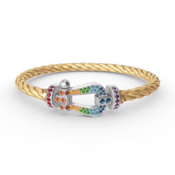 [Cyra]  FORC LARGE HORSESHOE  COLORED DIAMOND BRACELET SILVER